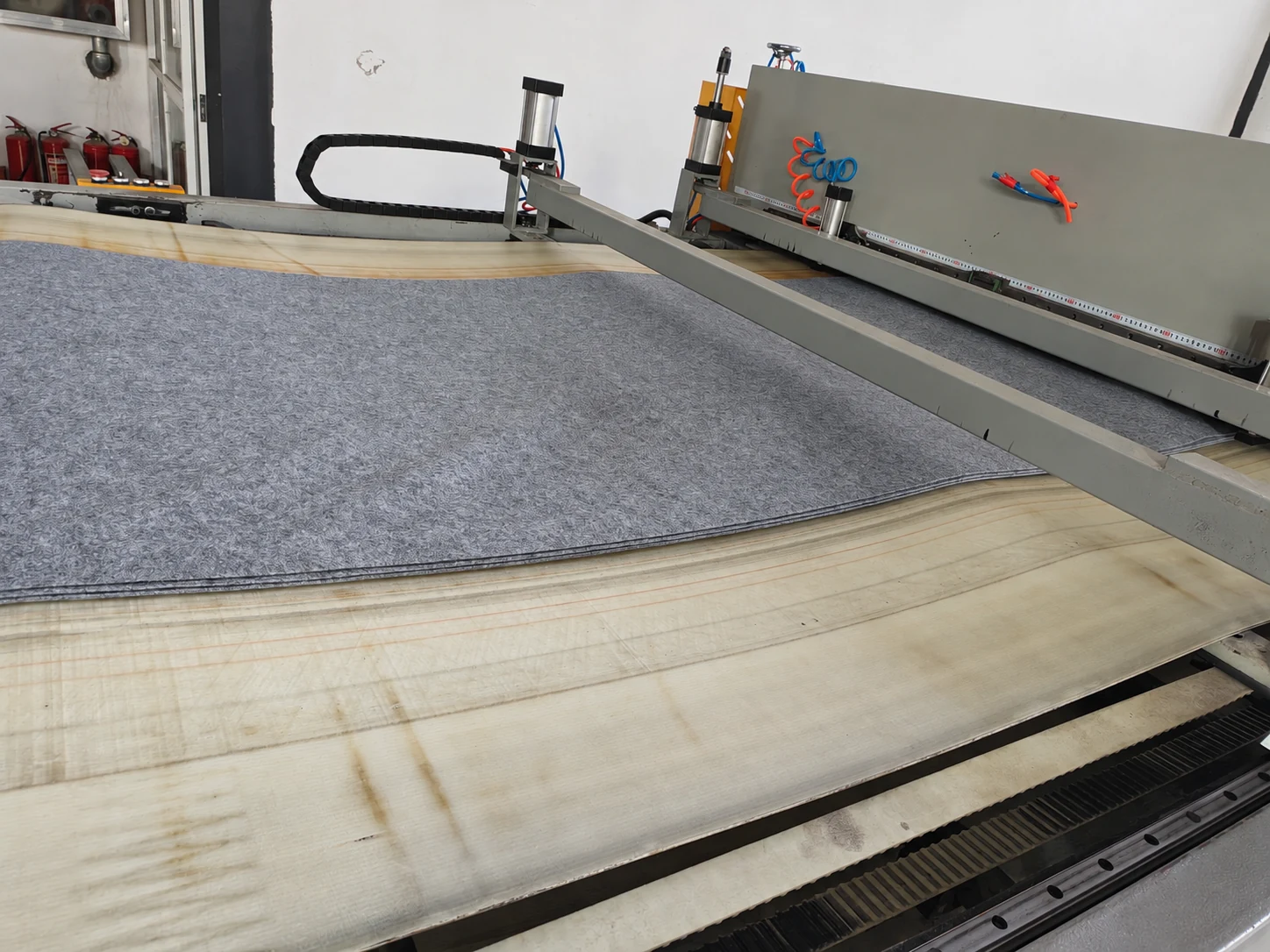 Gray felt material on industrial feeding equipment