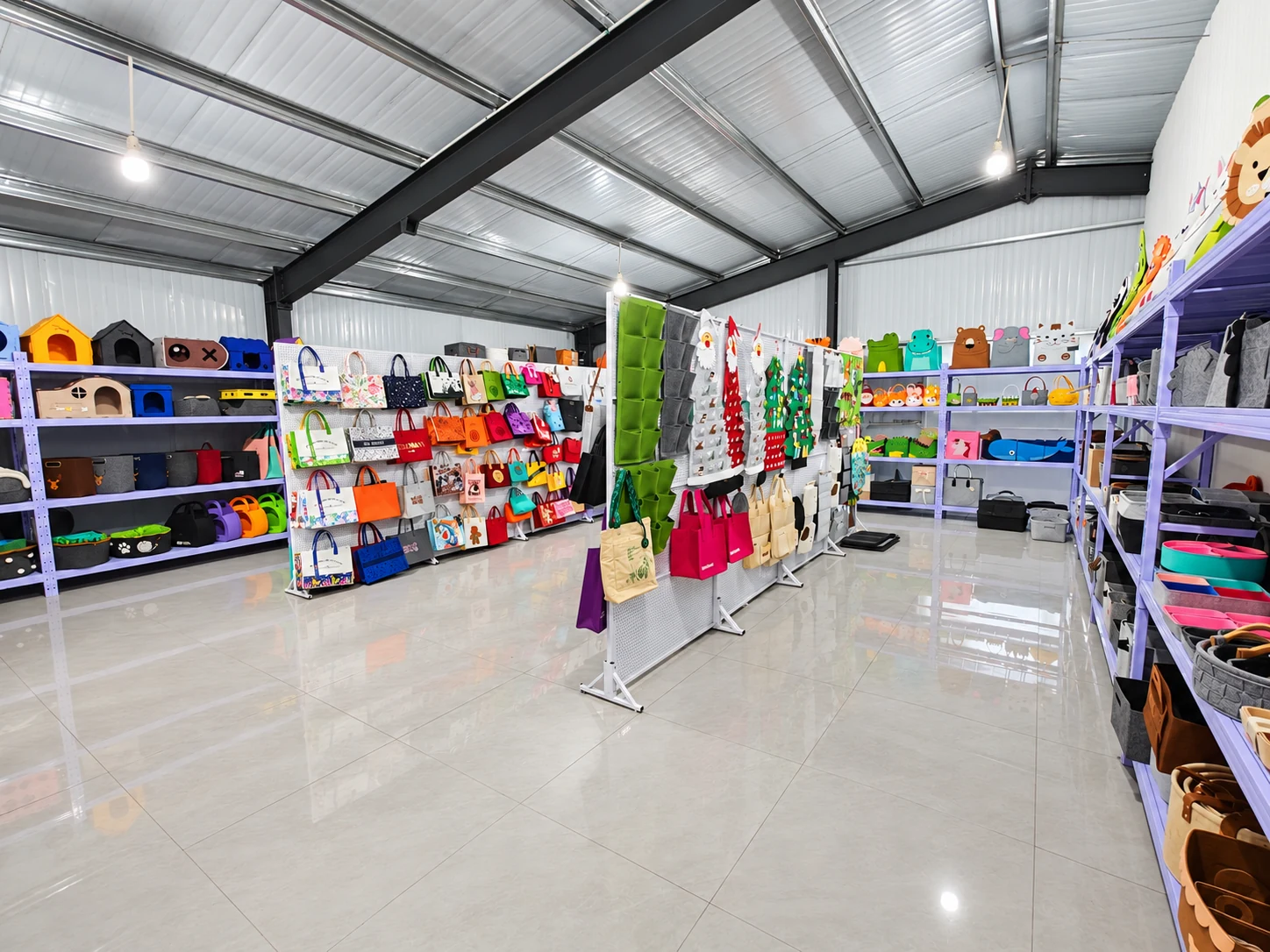 Felt samples and product displays in the sample showroom