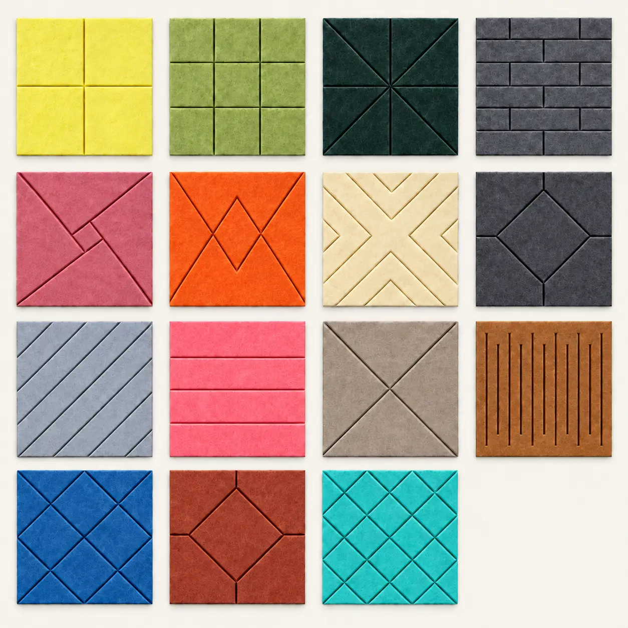Multiple square grooved polyester fiber acoustic panel designs
