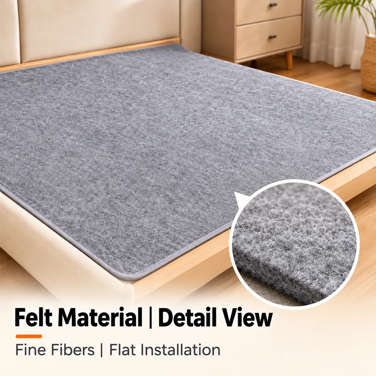 Felt bed underlay surface texture and edge detail