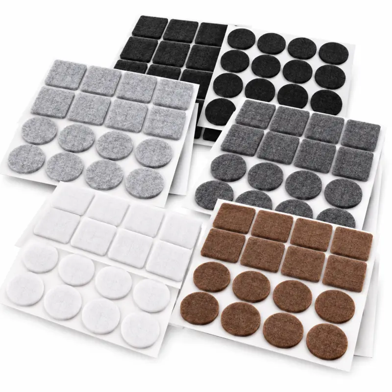 Round, square and rectangular light gray felt pads