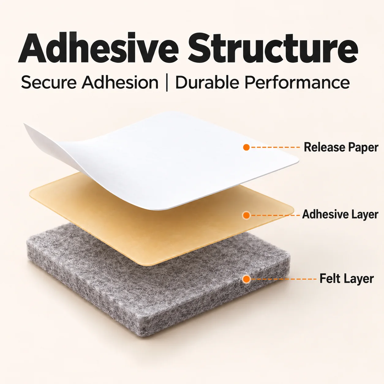 Three-layer structure: felt, adhesive and release liner