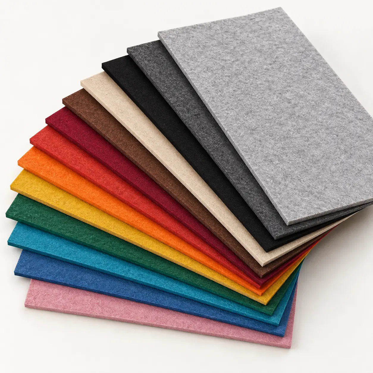 Cut-size felt sheets in light gray, dark gray, black and other colors