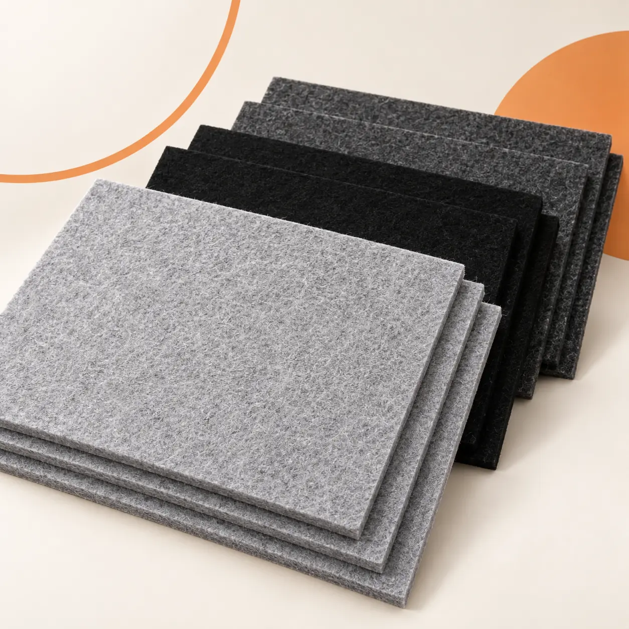 Light gray, black and dark gray felt sheets
