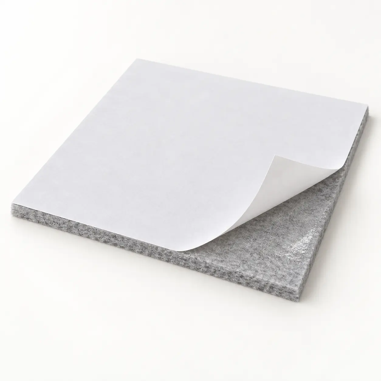 Felt sheet structure with felt layer, adhesive layer and white release liner
